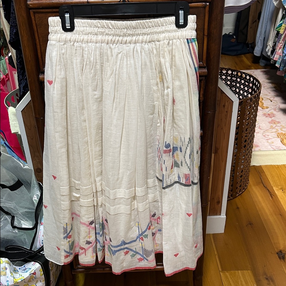 Fabulous French Cotton Linen Embroidered Coquette Feminine Skirt NWOT